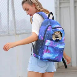Men's Women's Backpack School Bag Bookbag 3D Print School Outdoor Daily Galaxy Cat Canvas Large Capacity Waterproof Durable Print Red Blue Purple