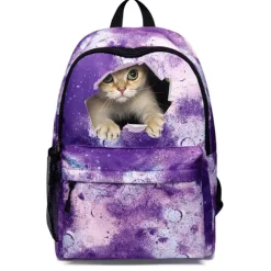 Men's Women's Backpack School Bag Bookbag 3D Print School Outdoor Daily Galaxy Cat Canvas Large Capacity Waterproof Durable Print Red Blue Purple