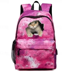 Men's Women's Backpack School Bag Bookbag 3D Print School Outdoor Daily Galaxy Cat Canvas Large Capacity Waterproof Durable Print Red Blue Purple