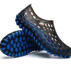 Men's Women's Black and Blue Barefoot Perforated Slip-On Water Shoes with Rubber Sole for Comfortable Beach and Water Activities