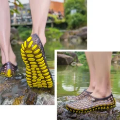 Men's Women's Black and Blue Barefoot Perforated Slip-On Water Shoes with Rubber Sole for Comfortable Beach and Water Activities