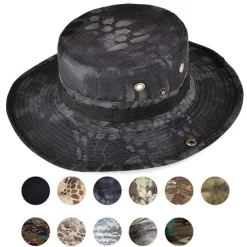 Men's Women's Camouflage Army Tactical Cap Military Boonie Hat Sun Hat Fishing Hat Bucket Cap Wide Brim Outdoor UV Protection Breathable Quick Dry Sweat wicking Hat for Hunting Fishing Climbing Summer