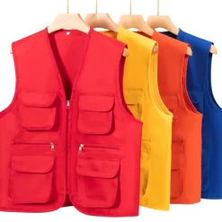 Men's Women's Fishing Vest Hiking Vest Sleeveless Jacket Coat Top Outdoor Multi-Pockets Breathable Quick Dry Lightweight Winter Summer Polyester Yellow Orange Red Camping / Hiking Fishing