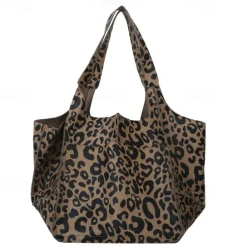 Men's Women's Handbag Shoulder Bag PU Leather Party Shopping Anti-Slip Large Capacity Durable Solid Color Leopard dark brown Leopard Wine Red