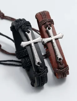 Men's Women's Leather Bracelet Classic Vintage Theme Crucifix Fashion Simple Leather Bracelet Jewelry Black / Brown For Daily Holiday Festival