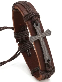 Men's Women's Leather Bracelet Classic Vintage Theme Crucifix Fashion Simple Leather Bracelet Jewelry Black / Brown For Daily Holiday Festival