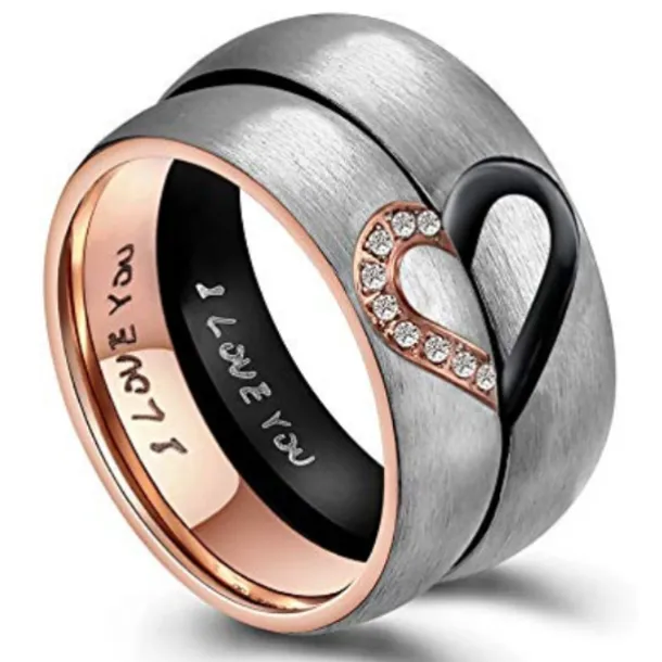 Men's Women's 2pcs Cuff Links Couple Rings Band Ring Engagement Ring Wedding Party Two tone Ladies Simple Silver