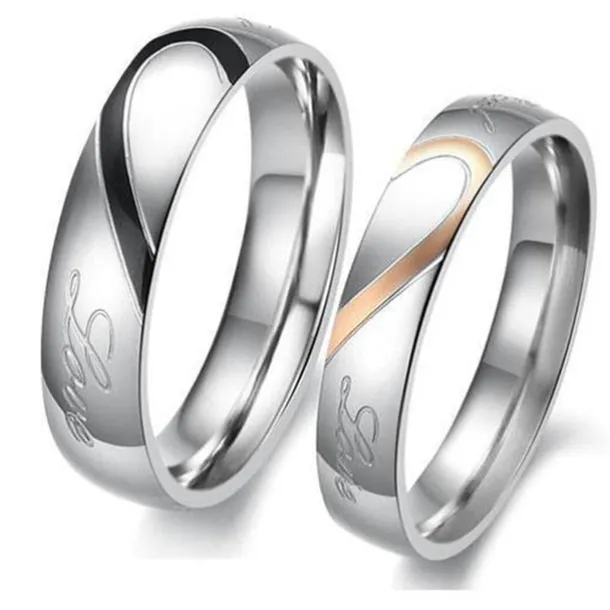 Men's Women's 2pcs Cuff Links Couple Rings Band Ring Engagement Ring Wedding Party Two tone Ladies Simple Silver