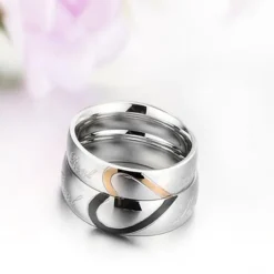 Men's Women's 2pcs Cuff Links Couple Rings Band Ring Engagement Ring Wedding Party Two tone Ladies Simple Silver