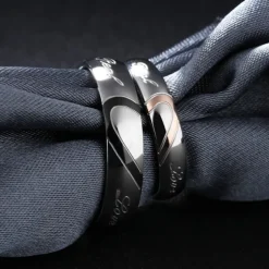 Men's Women's 2pcs Cuff Links Couple Rings Band Ring Engagement Ring Wedding Party Two tone Ladies Simple Silver