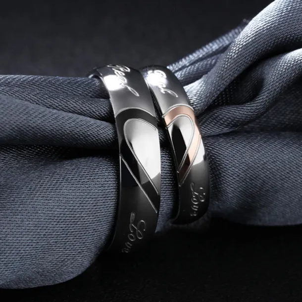 Men's Women's 2pcs Cuff Links Couple Rings Band Ring Engagement Ring Wedding Party Two tone Ladies Simple Silver