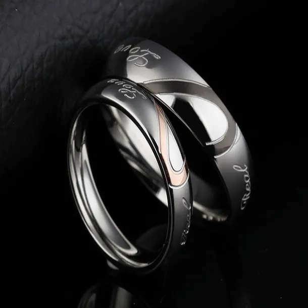 Men's Women's 2pcs Cuff Links Couple Rings Band Ring Engagement Ring Wedding Party Two tone Ladies Simple Silver