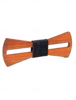 Men's Wooden Laser-Cut Bow Tie with Black Denim Accent – Stylish and Unique Fashion Accessory for Weddings, Parties and Formal Occasions