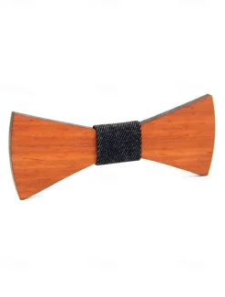 Men's Wooden Laser-Cut Bow Tie with Black Denim Accent – Stylish and Unique Fashion Accessory for Weddings, Parties and Formal Occasions
