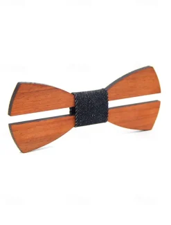 Men's Wooden Laser-Cut Bow Tie with Black Denim Accent – Stylish and Unique Fashion Accessory for Weddings, Parties and Formal Occasions