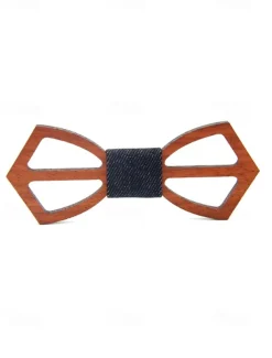 Men's Wooden Laser-Cut Bow Tie with Black Denim Accent – Stylish and Unique Fashion Accessory for Weddings, Parties and Formal Occasions