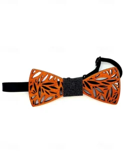 Men's Wooden Laser-Cut Bow Tie with Black Denim Accent – Stylish and Unique Fashion Accessory for Weddings, Parties and Formal Occasions