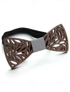 Men's Wooden Laser-Cut Bow Tie with Black Denim Accent – Stylish and Unique Fashion Accessory for Weddings, Parties and Formal Occasions