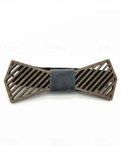 Men's Wooden Laser-Cut Bow Tie with Black Denim Accent – Stylish and Unique Fashion Accessory for Weddings, Parties and Formal Occasions