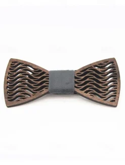 Men's Wooden Laser-Cut Bow Tie with Black Denim Accent – Stylish and Unique Fashion Accessory for Weddings, Parties and Formal Occasions