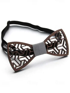 Men's Wooden Laser-Cut Bow Tie with Black Denim Accent – Stylish and Unique Fashion Accessory for Weddings, Parties and Formal Occasions