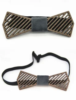 Men's Wooden Laser-Cut Bow Tie with Black Denim Accent – Stylish and Unique Fashion Accessory for Weddings, Parties and Formal Occasions