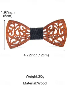 Men's Wooden Laser-Cut Bow Tie with Black Denim Accent – Stylish and Unique Fashion Accessory for Weddings, Parties and Formal Occasions