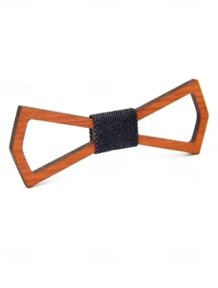 Men's Wooden Laser-Cut Bow Tie with Black Denim Accent – Stylish and Unique Fashion Accessory for Weddings, Parties and Formal Occasions