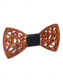 Men's Wooden Laser-Cut Bow Tie with Black Denim Accent – Stylish and Unique Fashion Accessory for Weddings, Parties and Formal Occasions