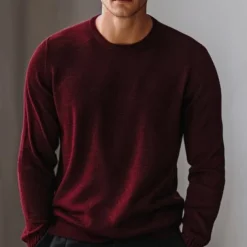 Men's Wool Pullover Sweater Jumper Knit Solid Color Crew Neck Knitwear Elegant Christmas Outdoor Clothing Apparel Fall Winter Wine Red Dark Green S M L