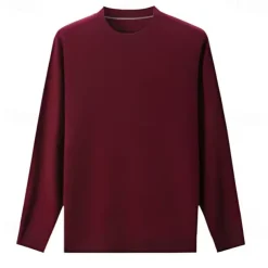 Men's Wool Pullover Sweater Jumper Knit Solid Color Crew Neck Knitwear Elegant Christmas Outdoor Clothing Apparel Fall Winter Wine Red Dark Green S M L