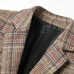 Men's Wool Coat Overcoat Trench Coat Long Trench Coat Daily Vacation Fall & Winter Polyester Thermal Warm Windproof Outerwear Clothing Apparel Fashion Classic Plaid Pocket Lapel Single Breasted