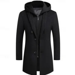 Men's Wool Coat Overcoat Trench Coat Long Trench Coat Daily Vacation Fall & Winter Wool Thermal Warm Windproof Outerwear Clothing Apparel Fashion Classic Color Block Pocket Hooded Single Breasted