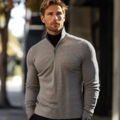 Men's Wool Knit Regular Tops Solid Color Quarter Zip Knitwear Neutral Outdoor Home Clothing Apparel Fall Winter Light Grey S M L