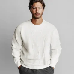 Men's Wool Pullover Sweater Jumper Cable Knit Paisley Crew Neck Knitwear Elegant Christmas Outdoor Clothing Apparel Fall Winter Black White S M L