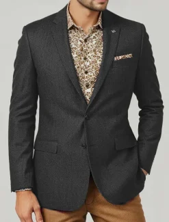 Men's Wool Tweed Blazer Vintage Office Solid Colored Blazer Brown Dark Grey Standard Fit Single Breasted Two-buttons