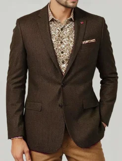 Men's Wool Tweed Blazer Vintage Office Solid Colored Blazer Brown Dark Grey Standard Fit Single Breasted Two-buttons