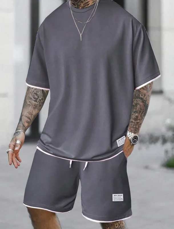 Men's Workout Set Tracksuit T shirt & Shorts Set Outfit Set Crew Neck Outdoor Daily Sports Pocket Drawstring 2 Piece Plain Light Green Pink Red Polyester Activewear Classic Casual Summer