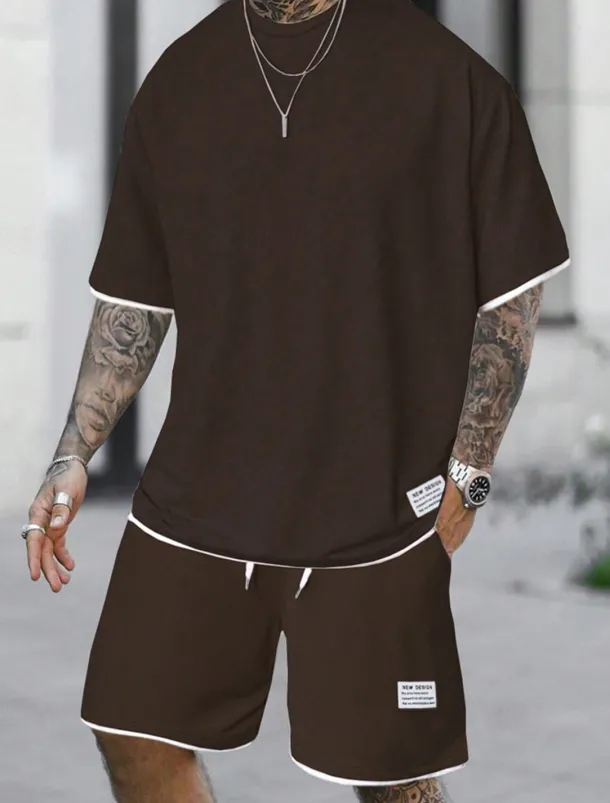 Men's Workout Set Tracksuit T shirt & Shorts Set Outfit Set Crew Neck Outdoor Daily Sports Pocket Drawstring 2 Piece Plain Light Green Pink Red Polyester Activewear Classic Casual Summer