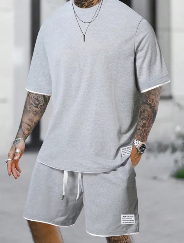 Men's Workout Set Tracksuit T shirt & Shorts Set Outfit Set Crew Neck Outdoor Daily Sports Pocket Drawstring 2 Piece Plain Light Green Pink Red Polyester Activewear Classic Casual Summer