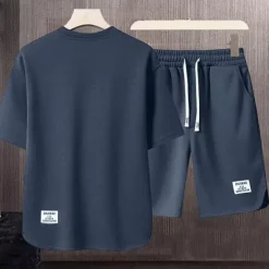 Men's Workout Set Tracksuit T shirt & Shorts Set Outfit Set Crew Neck Outdoor Daily Sports Pocket Drawstring 2 Piece Plain Black White Apricot Polyester Activewear Classic Casual Summer