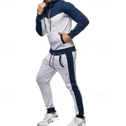 Men's Workout Set Tracksuit Full Zip Hoodie Hoodie & Pants Outfit Set Hoodie Hooded Outdoor Daily Sports Pocket Drawstring 2 Piece Color Block Black White Red Polyester Activewear Classic Casual