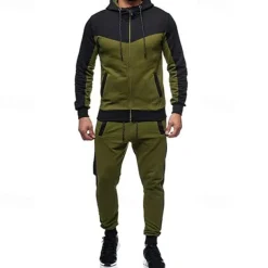 Men's Workout Set Tracksuit Full Zip Hoodie Hoodie & Pants Outfit Set Hoodie Hooded Outdoor Daily Sports Pocket Drawstring 2 Piece Color Block Black White Red Polyester Activewear Classic Casual