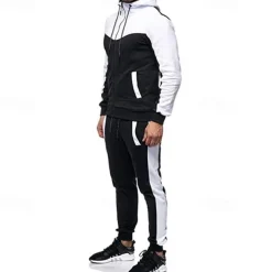 Men's Workout Set Tracksuit Full Zip Hoodie Hoodie & Pants Outfit Set Hoodie Hooded Outdoor Daily Sports Pocket Drawstring 2 Piece Color Block Black White Red Polyester Activewear Classic Casual