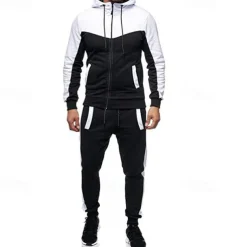 Men's Workout Set Tracksuit Full Zip Hoodie Hoodie & Pants Outfit Set Hoodie Hooded Outdoor Daily Sports Pocket Drawstring 2 Piece Color Block Black White Red Polyester Activewear Classic Casual