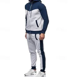 Men's Workout Set Tracksuit Full Zip Hoodie Hoodie & Pants Outfit Set Hoodie Hooded Outdoor Daily Sports Pocket Drawstring 2 Piece Color Block Black White Red Polyester Activewear Classic Casual