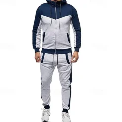 Men's Workout Set Tracksuit Full Zip Hoodie Hoodie & Pants Outfit Set Hoodie Hooded Outdoor Daily Sports Pocket Drawstring 2 Piece Color Block Black White Red Polyester Activewear Classic Casual