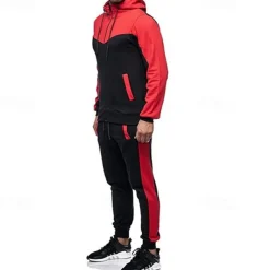 Men's Workout Set Tracksuit Full Zip Hoodie Hoodie & Pants Outfit Set Hoodie Hooded Outdoor Daily Sports Pocket Drawstring 2 Piece Color Block Black White Red Polyester Activewear Classic Casual