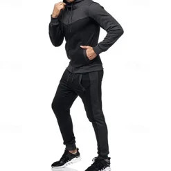 Men's Workout Set Tracksuit Full Zip Hoodie Hoodie & Pants Outfit Set Hoodie Hooded Outdoor Daily Sports Pocket Drawstring 2 Piece Color Block Black White Red Polyester Activewear Classic Casual
