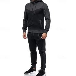Men's Workout Set Tracksuit Full Zip Hoodie Hoodie & Pants Outfit Set Hoodie Hooded Outdoor Daily Sports Pocket Drawstring 2 Piece Color Block Black White Red Polyester Activewear Classic Casual